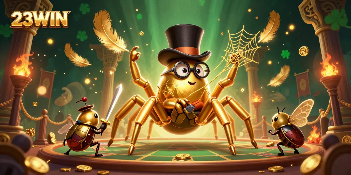 Experience thrilling victories at 23WIN with a golden tarantula weaving luck at the casino.