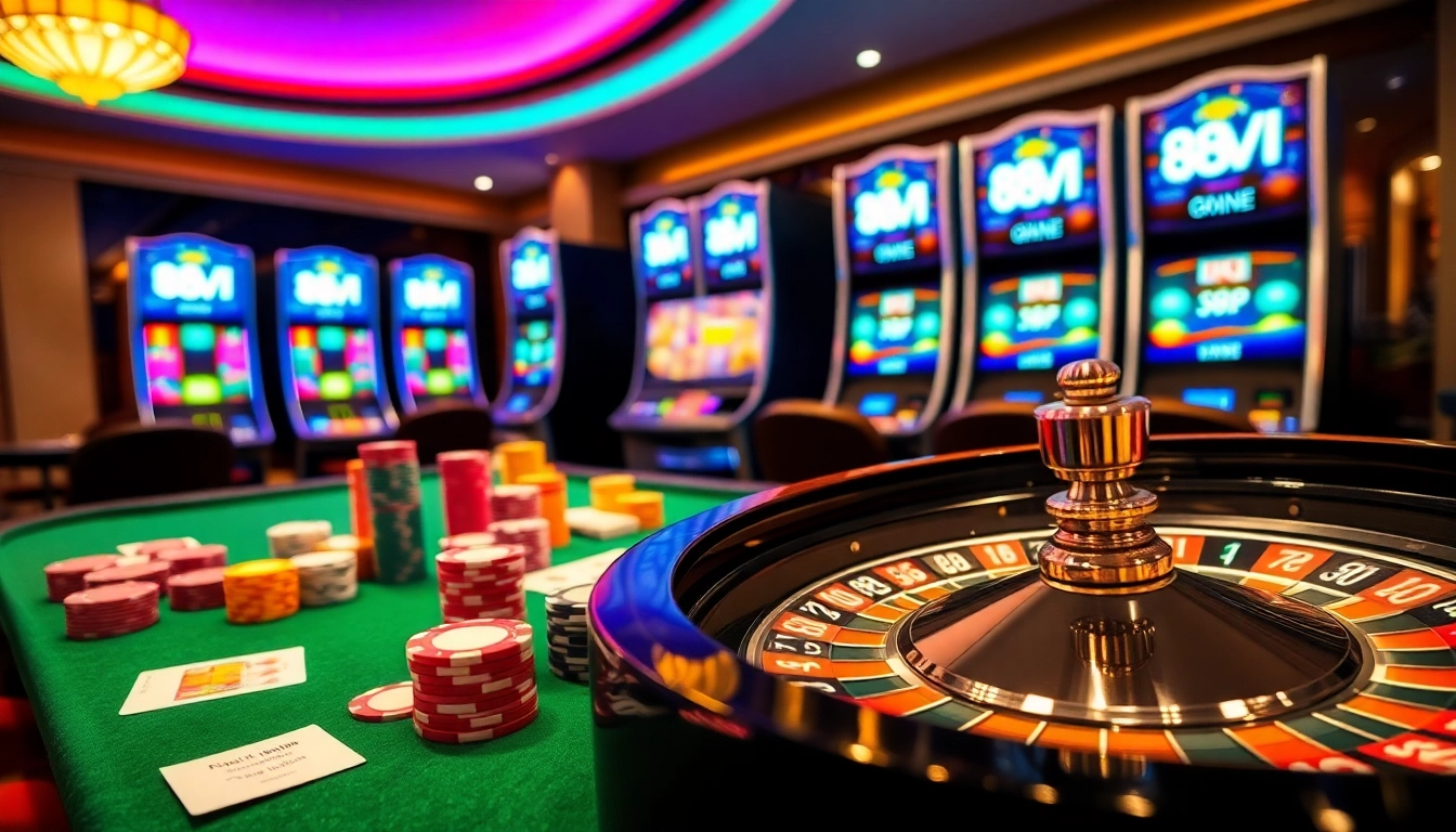 Experience the electrifying excitement of 888VI with vibrant casino chips, cards, and a roulette wheel.