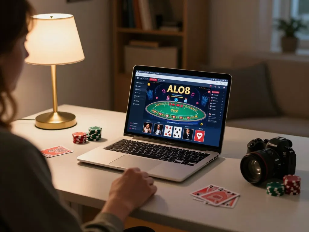 Player engaging with ALO8's live dealer feature during an online gaming session