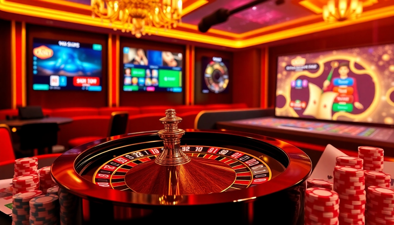 Experience thrilling games on https://sunwin5.org/ with vibrant roulette, poker chips, and cards.