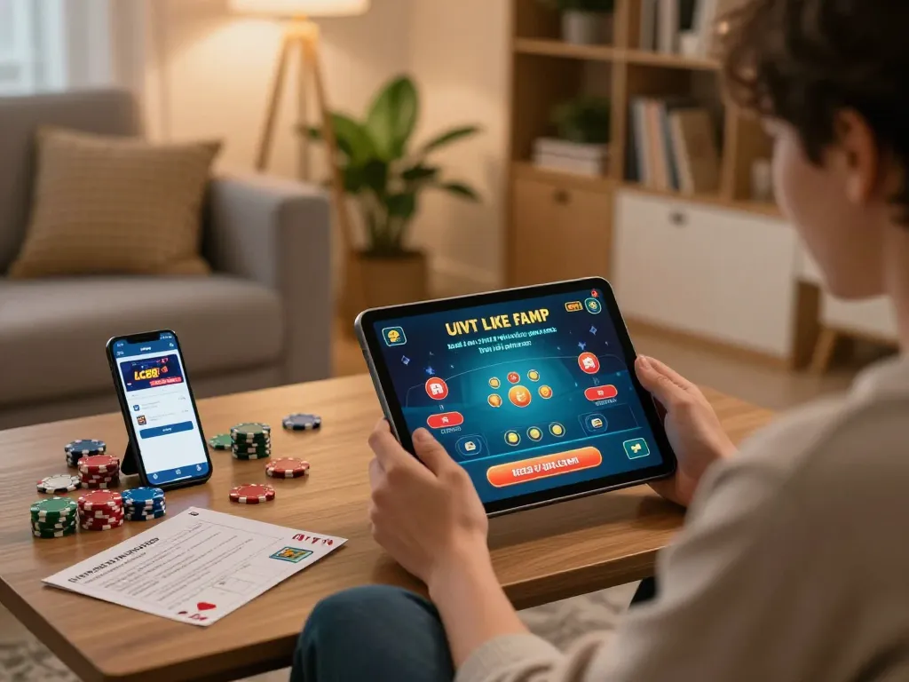 An individual engaged in live gameplay at https://lc88.jpn.com/, illustrating comfortable home gaming environment.