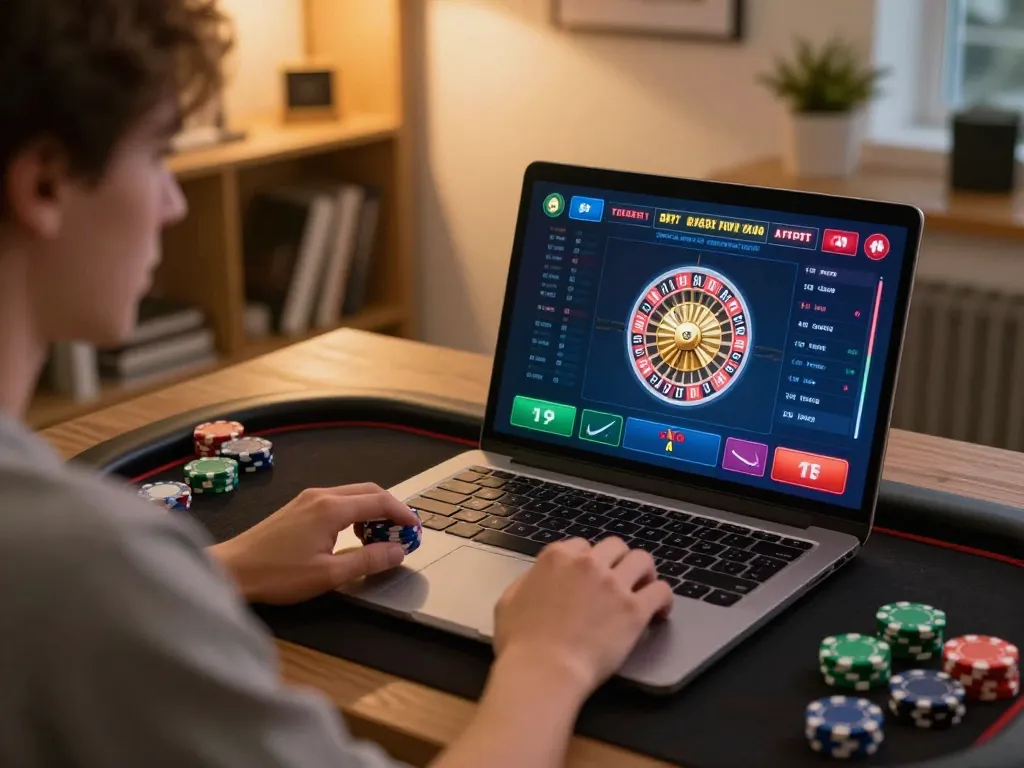 Engaging online casino gameplay on https://mm88.reisen/, showcasing roulette action with colorful chips and focused player.