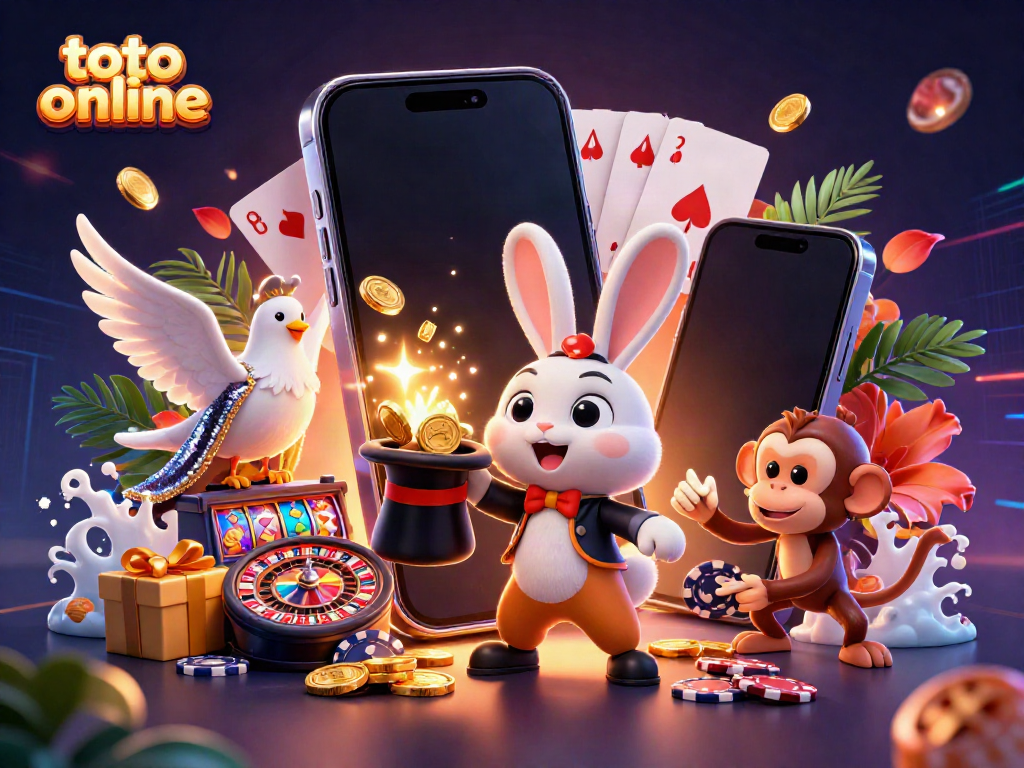 Experience the thrill of toto online gaming with a magician rabbit and dazzling casino elements.