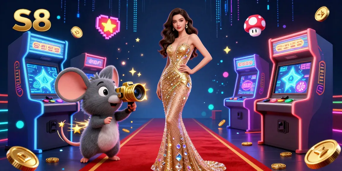 Engage in thrilling gaming with S8 at our vibrant casino illustration featuring colorful game elements.