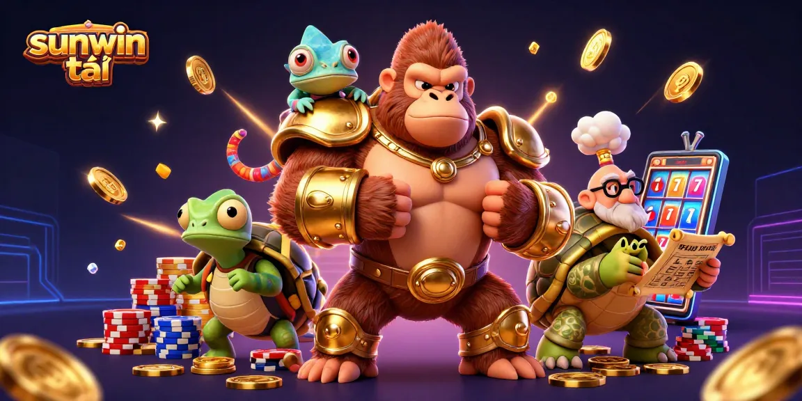 Experience sunwin tải with a powerful gorilla king and vibrant casino elements in a dynamic scene.