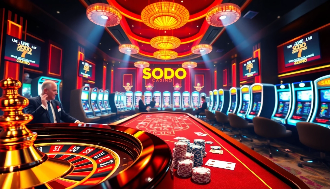 SODO CASINO dice rolling action at a vibrant casino table with players engaged.