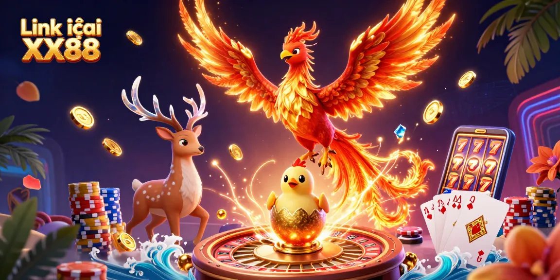 Engage with Link vào XX88 through exciting games featuring vibrant phoenixes and dynamic casino elements.