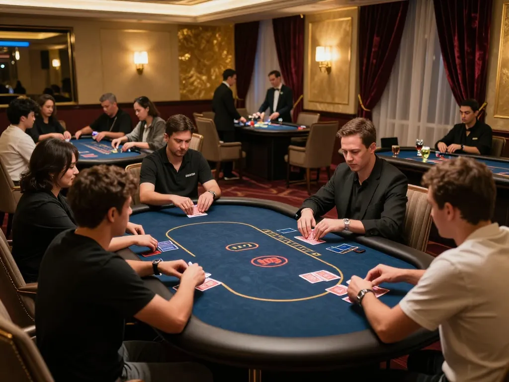 Experience the thrill of 58winwin vip in an elegant VIP gaming area with intense poker action.