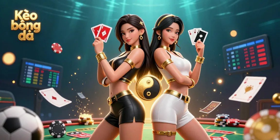 Kèo bóng đá features twin Asian women showcasing sports betting elements with striking visuals and dynamic betting activity.