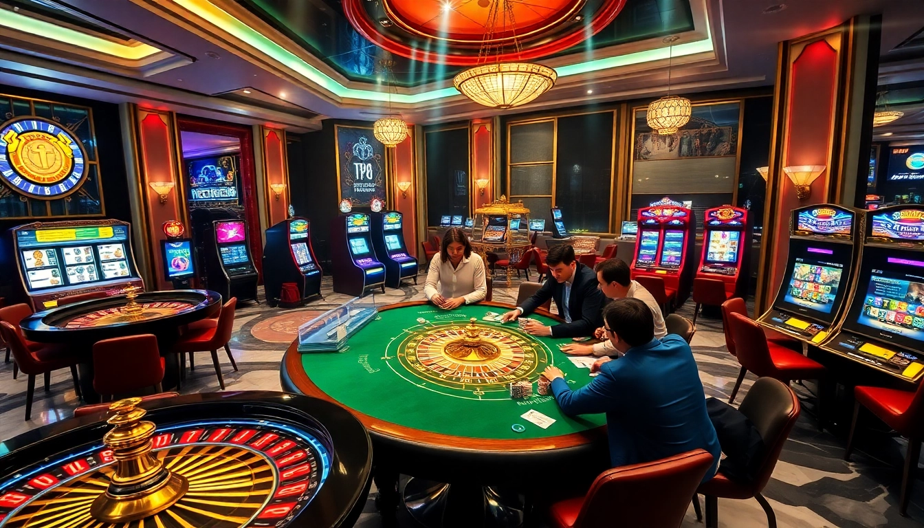 Players engaged in gaming excitement at TG88 casino, featuring roulette and poker.