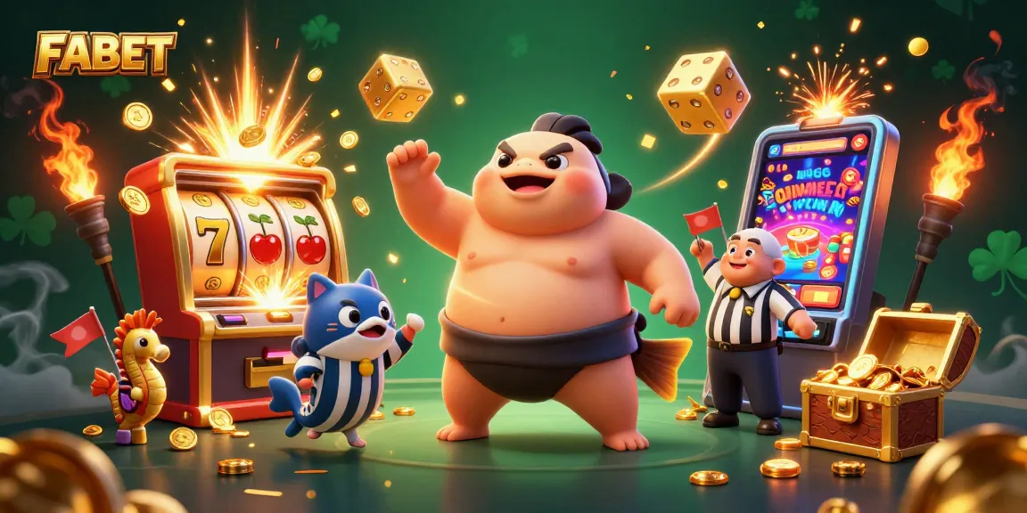 FABET players enjoy thrills with a lively underwater casino scene showcasing slots and characters.