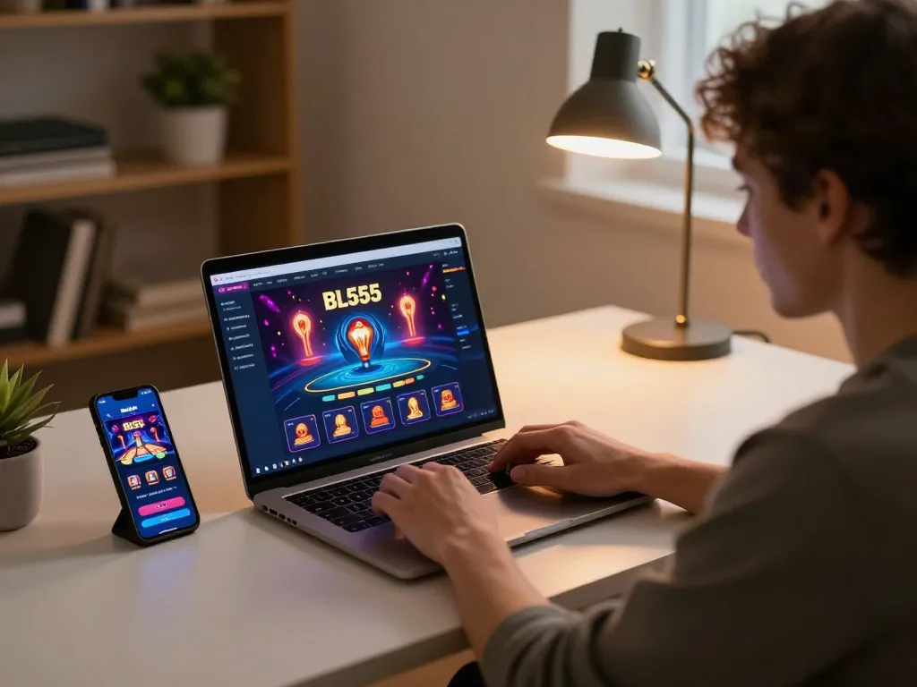 Playing on BL555’s online casino platform with engaging graphics and a cozy atmosphere
