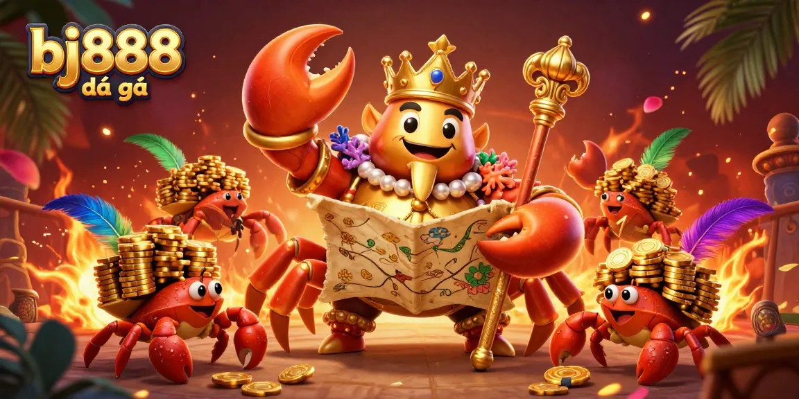 Experience thrilling action with bj888 đá gà as the golden crab emperor leads a dynamic scene of cockfighting excitement.