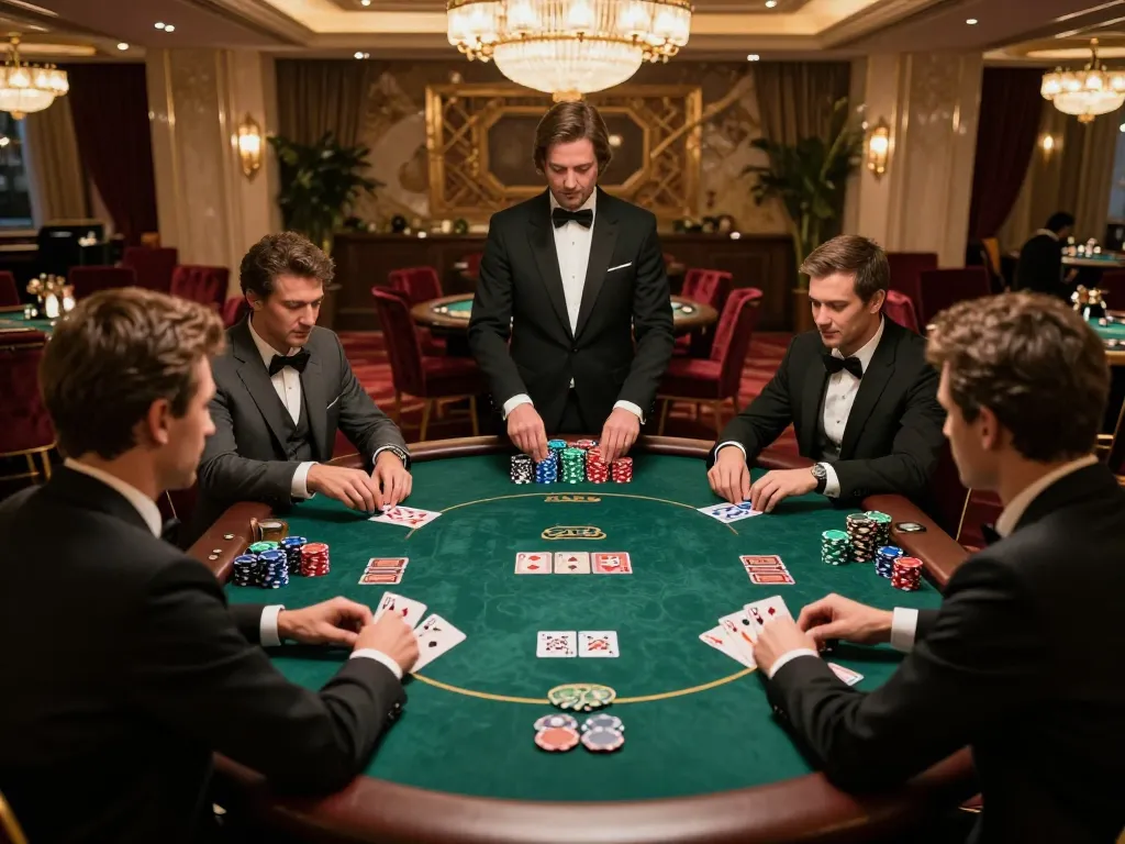 Engaged players at high-stakes poker table strategizing with their cards at Go 88 casino.
