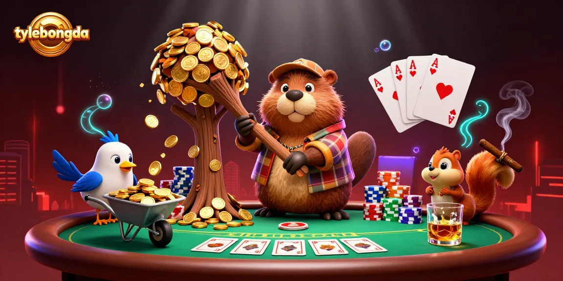 Place bets on tylebongda as a beaver chops a tree raining gold coins in a vibrant casino scene.