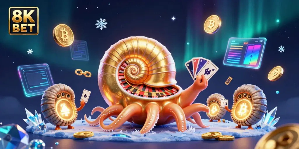 Trải nghiệm thú vị trên 8K BET với bạch tuộc khổng lồ và nhiều thẻ bài ánh sáng vàng.
