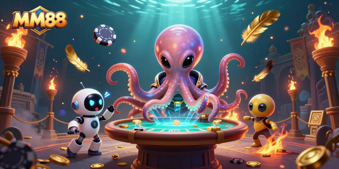 Experience casino fun with MM88 in a captivating 3D scene featuring exciting poker and vibrant elements.