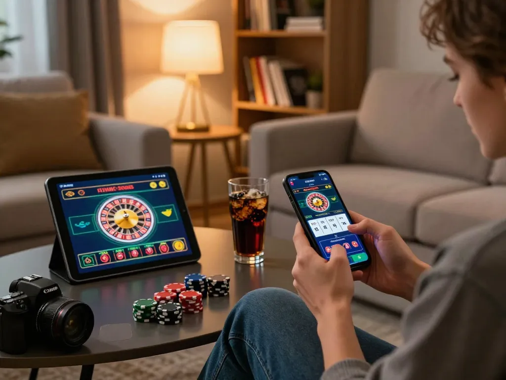 Experience the thrill of FB88 with engaging mobile gameplay in a cozy home setting.