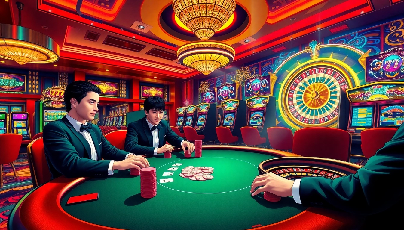 Experience the thrill of gambling at 777X with an exciting casino scene featuring poker, roulette, and vibrant slots.