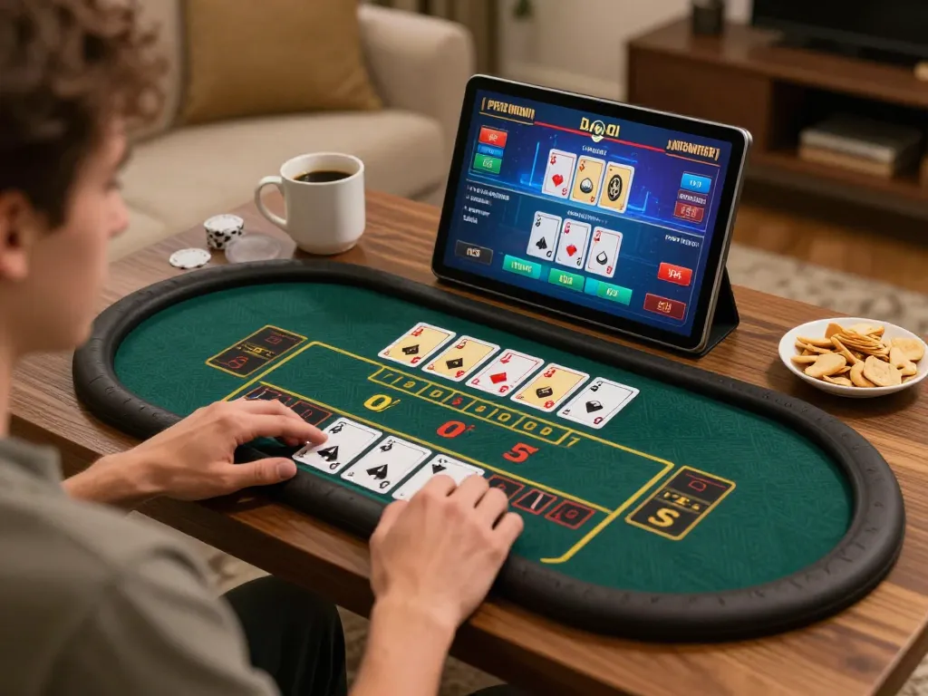 Rikvip online gaming experience with a player actively engaging in a live dealer game on a tablet