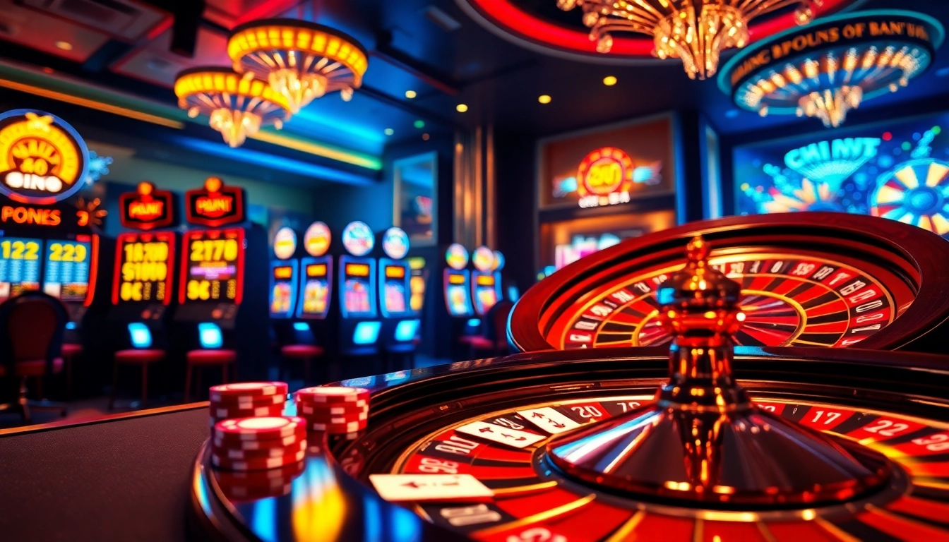 Experience thrilling gameplay at https://qq88.social/, where players engage with vibrant casino tables and slot machines.