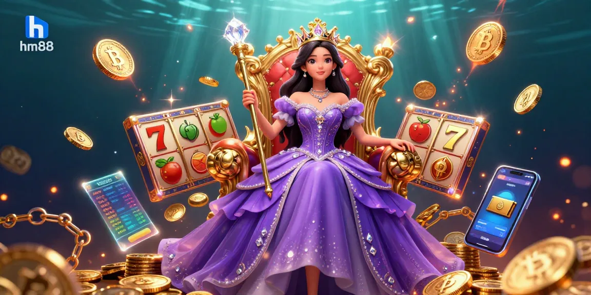 Engage in thrilling slots at hm88, featuring vibrant visuals of exciting symbols and casino elements.