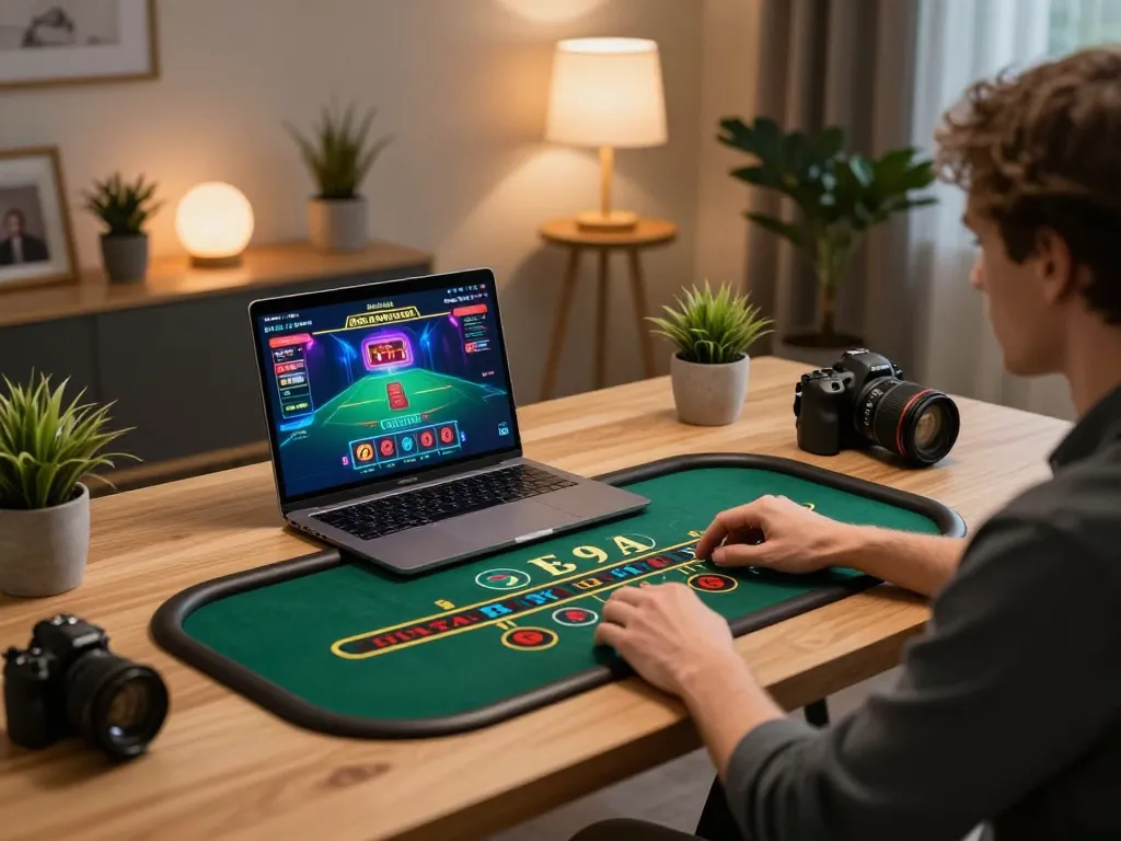 Person enjoying a live baccarat game at their home setup while engaging with hi88s online.