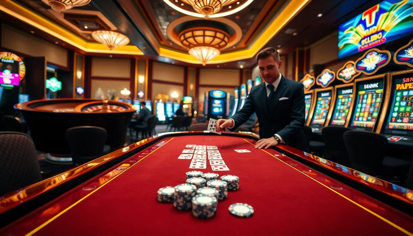 SCLUB88 casino scene showcasing high-stakes poker action with colorful chips and cards.