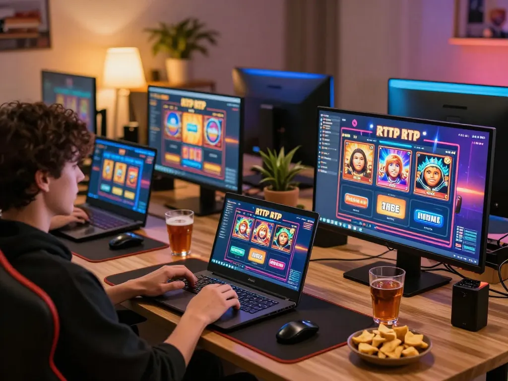 Pemain menikmati slot online link gacor di rumah dengan layar permainan yang dinamis dan suasana yang nyaman.