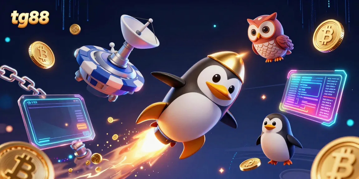 Experience thrilling gaming action at tg88 with a vivid scene of a golden penguin racing towards an epic casino