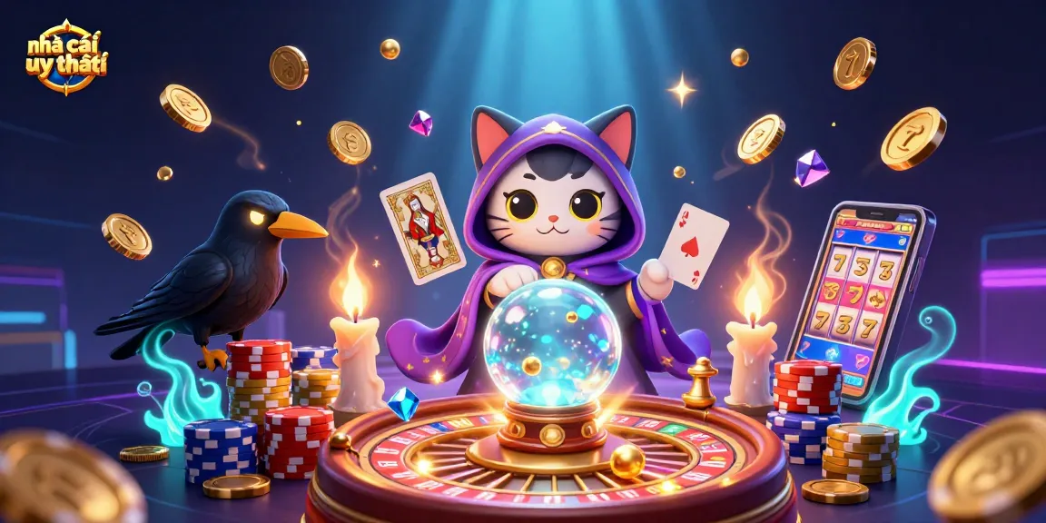 Experience the excitement of nhà cái uy tín with a vibrant scene of mystic characters and casino elements.