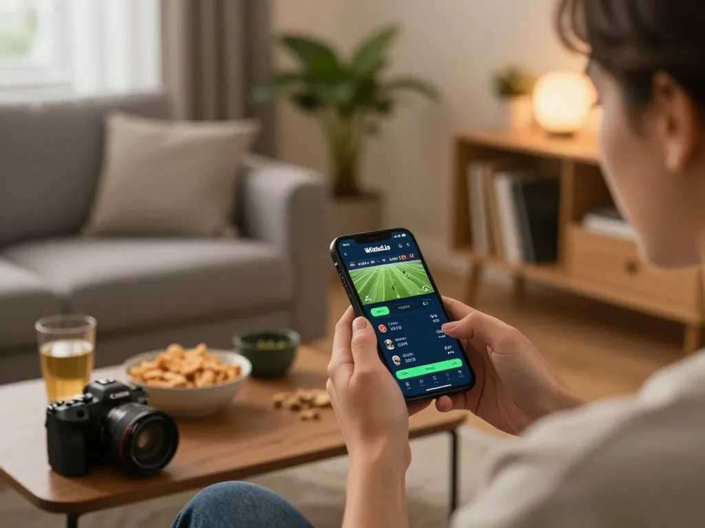 Person engaged in sports betting on Winbd.io app, showcasing thrilling sports betting action.