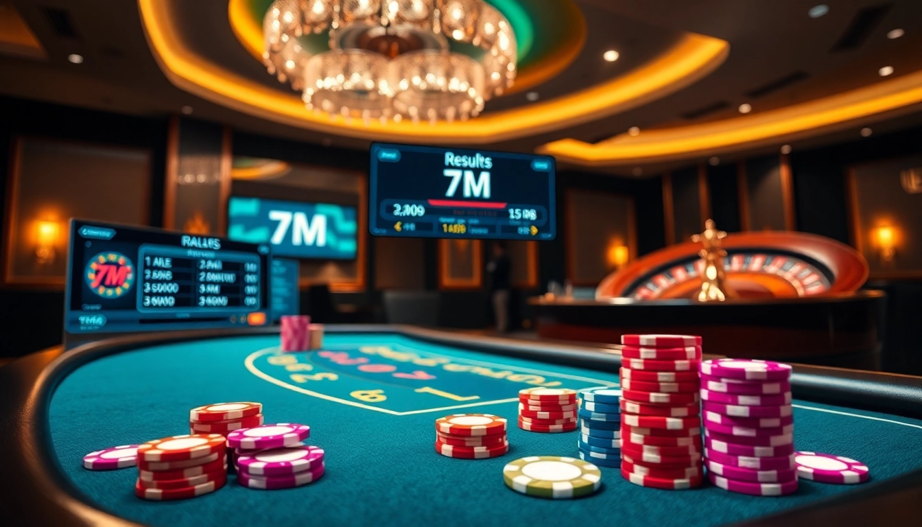 Experience thrilling gambling excitement at 7M with vibrant poker chips and modern casino ambiance.