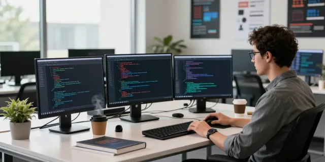 Developer researching instant indexing strategies in a modern tech workspace.