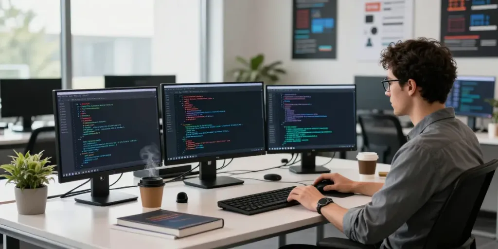 Developer researching instant indexing strategies in a modern tech workspace.