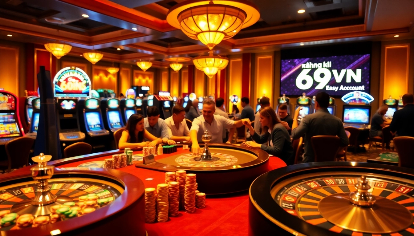 Engaging in the excitement of Đăng ký 69VN amidst a bustling casino atmosphere.