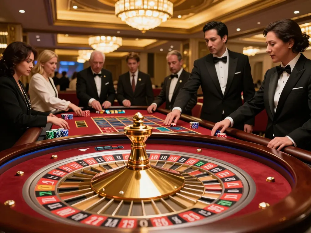 Players placing bets at roulette table in luxurious casino atmosphere, showcasing ok365 gaming experience.