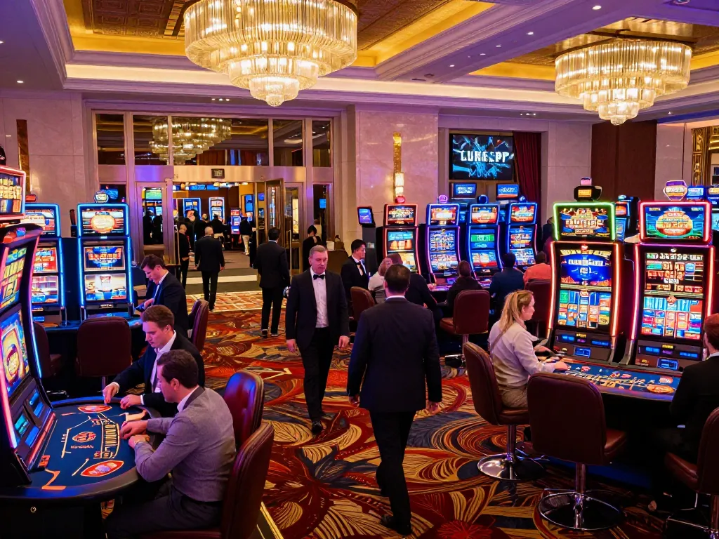 C168 players engage at a dynamic casino table with illuminated slots and vibrant atmosphere.