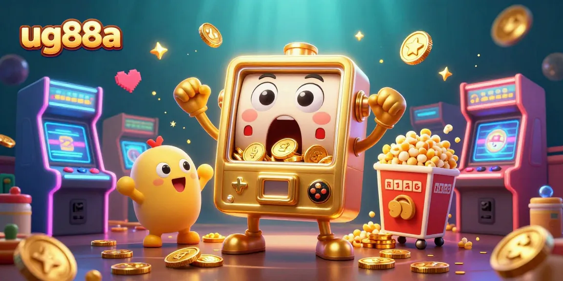 Play and win big at ug88a with thrilling slot machines pouring coins amidst colorful casino games.