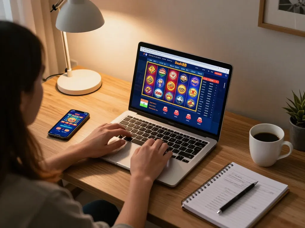 Playing on dash88 during a cozy home gaming session, showcasing online casino entertainment.