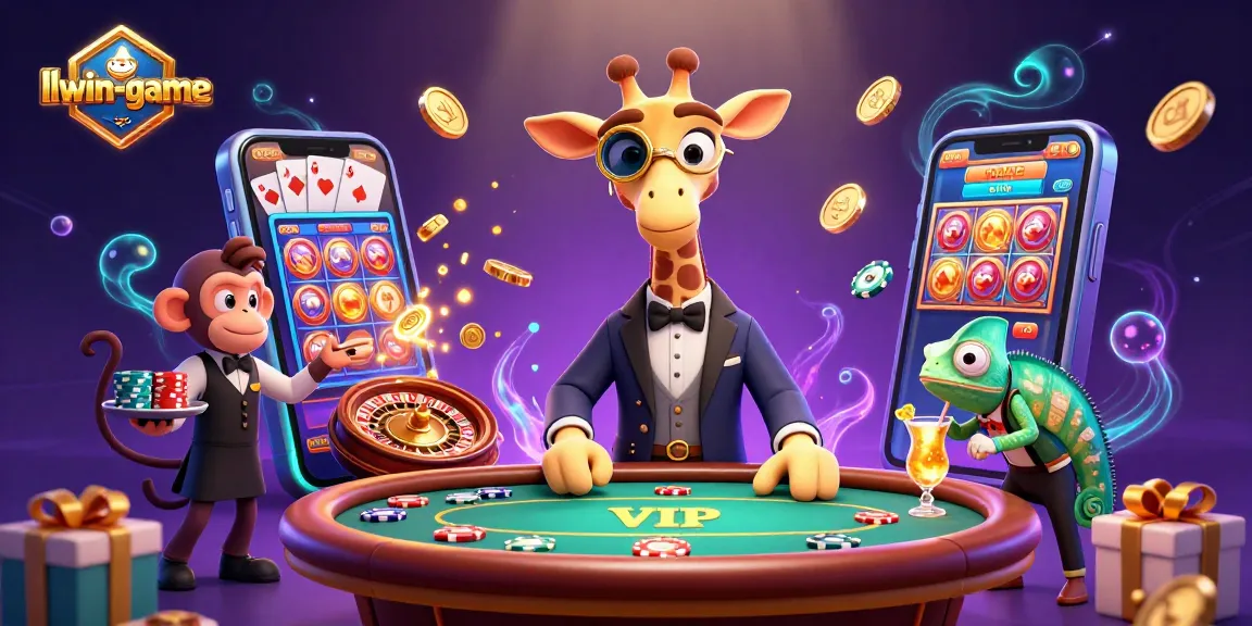 Engaging scene showcasing llwin-game with a high-roller giraffe and vibrant casino elements.