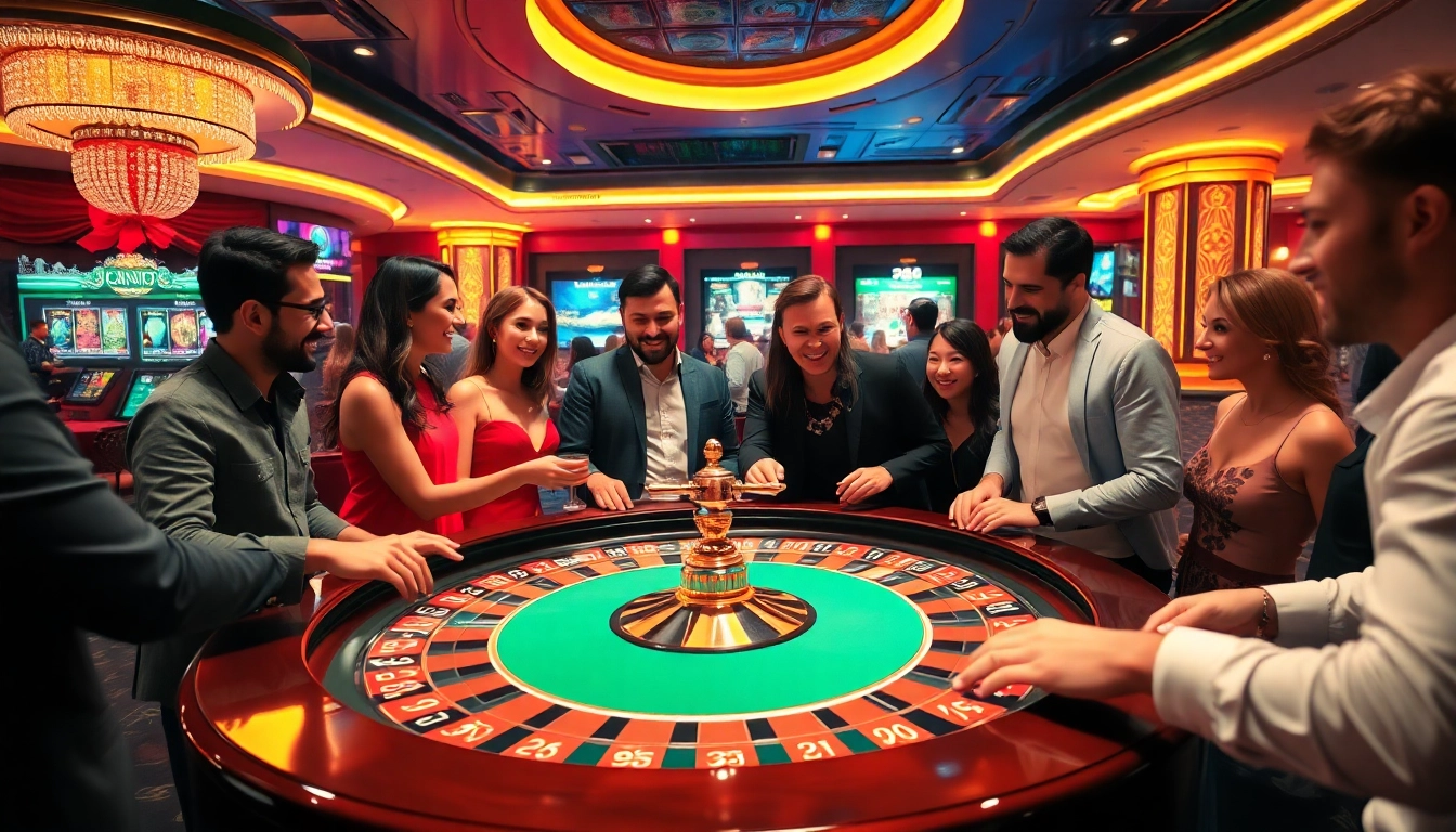 Experience the thrill of gambling with nhà cái u888 at an elegant roulette table surrounded by enthusiastic players.