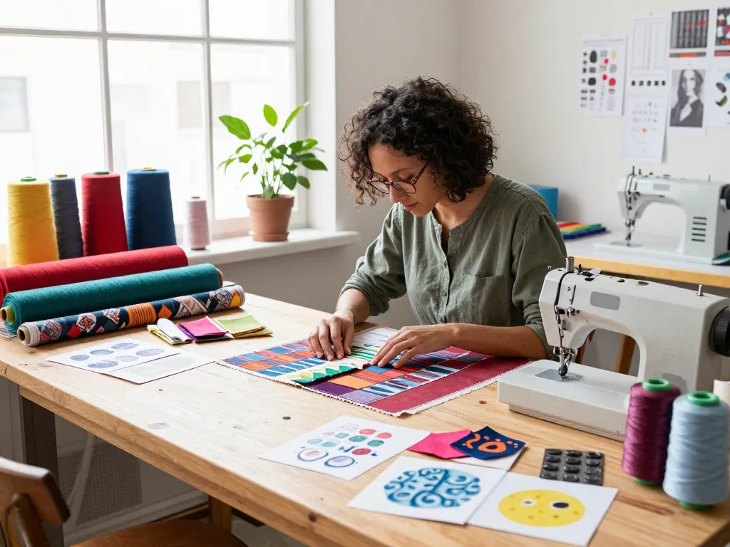 Sunwin textile artisan crafting innovative fabric samples in a bright workshop.