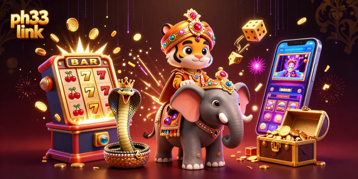 Experience the excitement of Ph33 link with vibrant illustrations of jackpot moments and thrilling games.