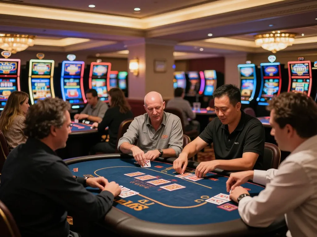 Engaged players at the trang chủ ko66 casino enjoying dynamic card games in an exciting environment.