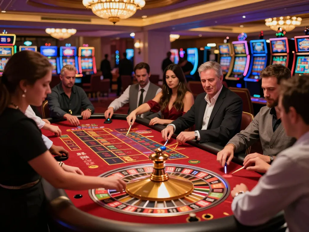 Players engaging in roulette at an upscale casino, showcasing the thrilling experience of 88aa com gaming.