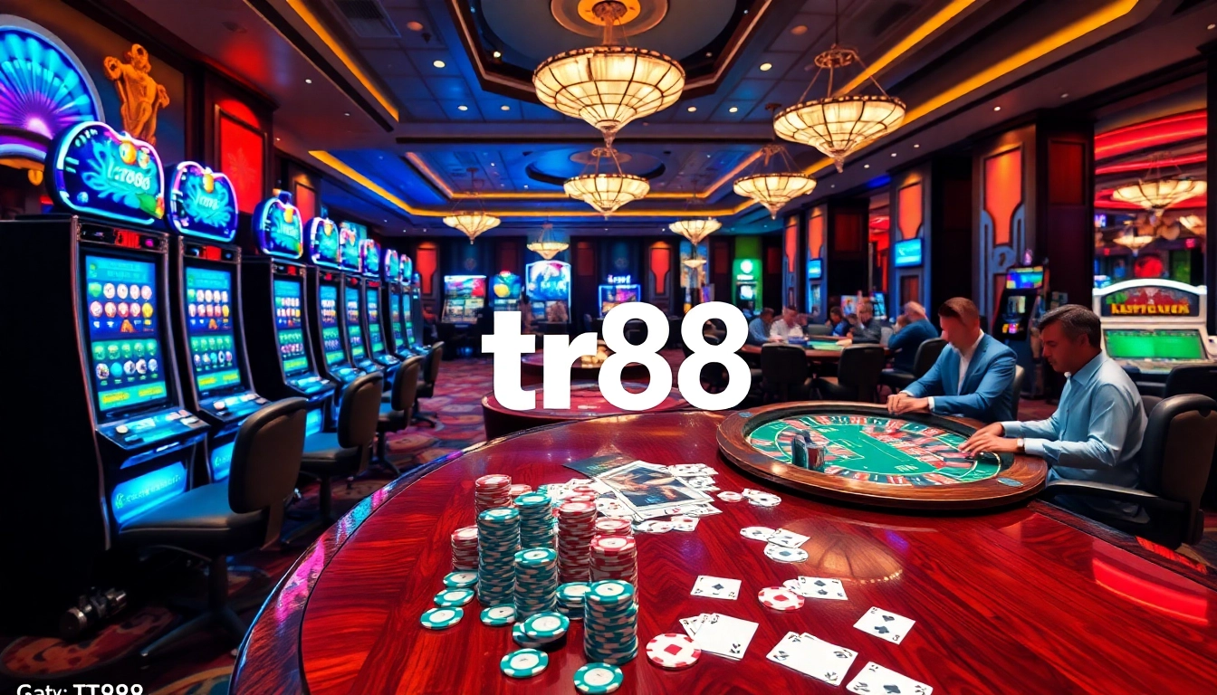 Engaged players enjoying the thrilling atmosphere of tr88 casino with luxury slot machines.