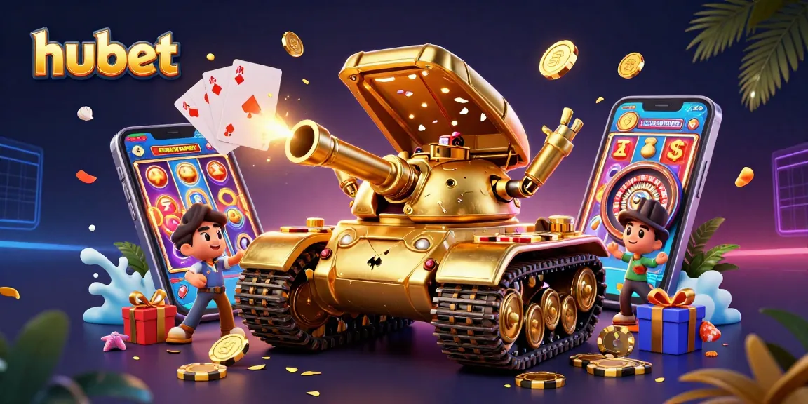 Engage with hubet's thrilling gaming experience showcased in a vibrant 3D casino illustration.