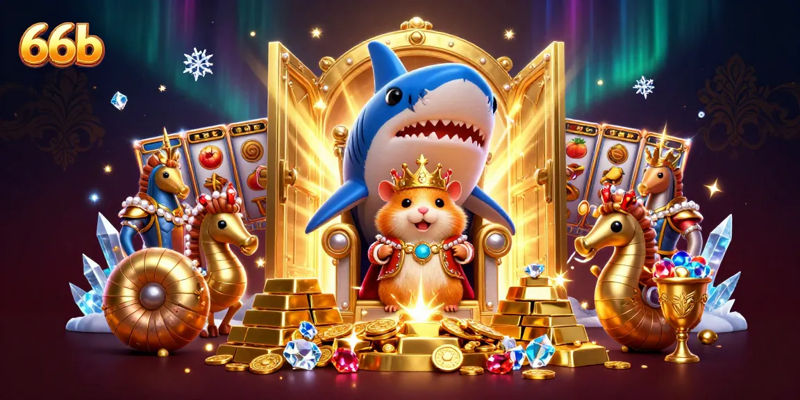 Experience the thrill of 66b slots with golden treasures and royal characters in a vibrant casino scene.