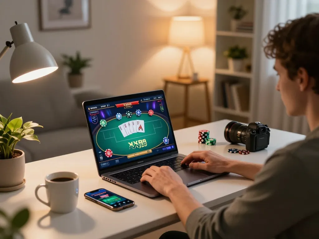 Engaging in online gaming at XX88 with colorful poker interface and strategic elements visible